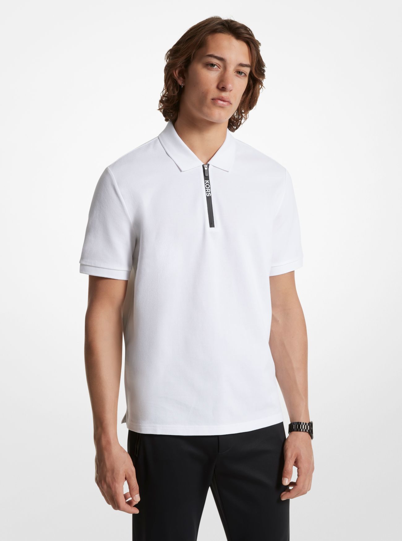 MK Cotton Half-Zip Polo Shirt - White - Michael Kors