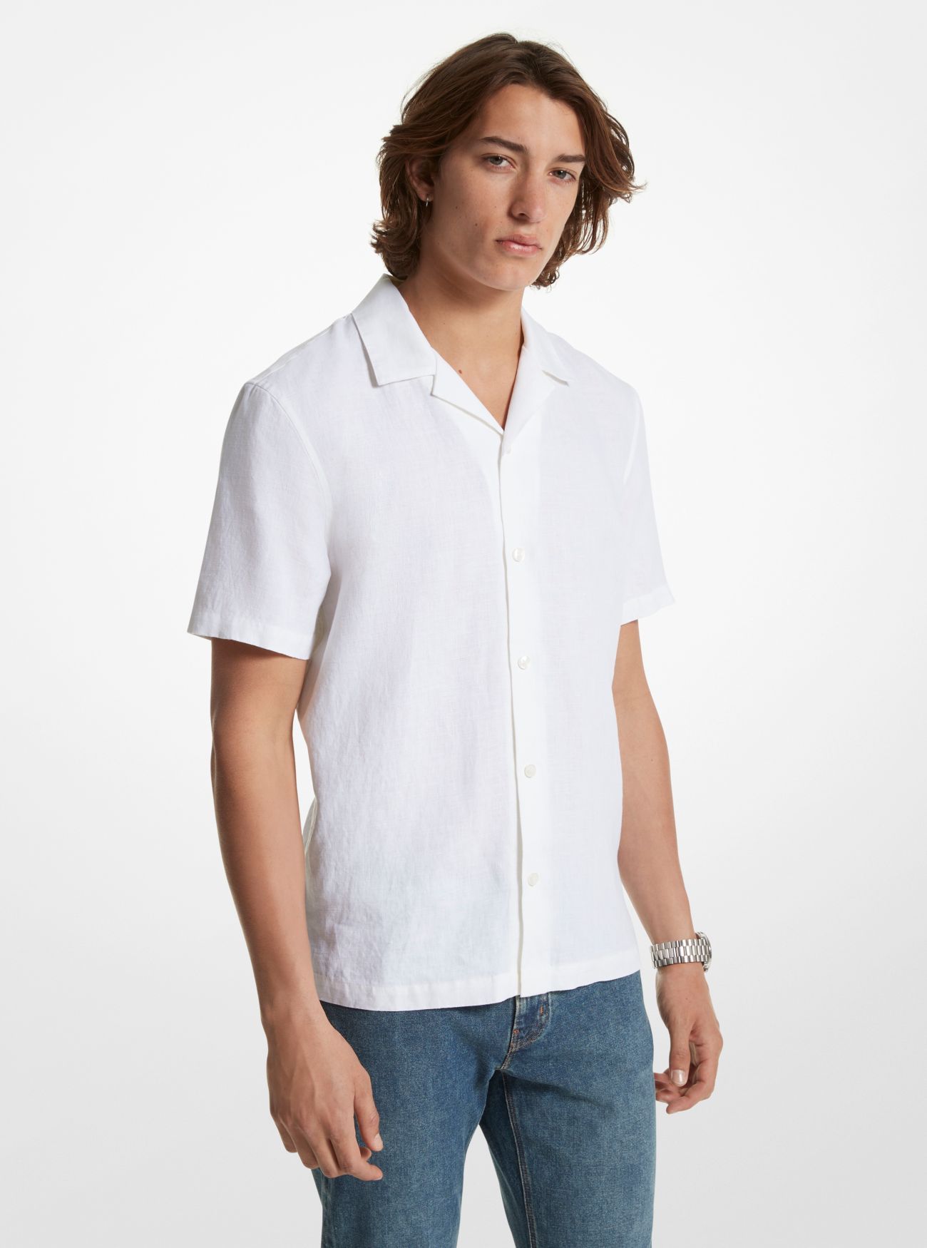 MK Relaxed-Fit Linen Camp Shirt - White - Michael Kors