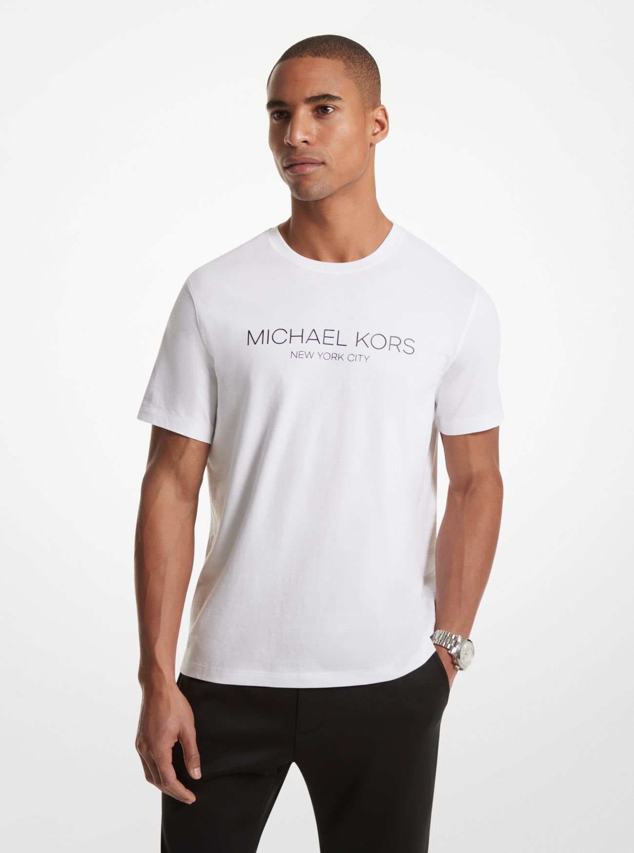 MK Graphic Logo Cotton T-Shirt - White - Michael Kors