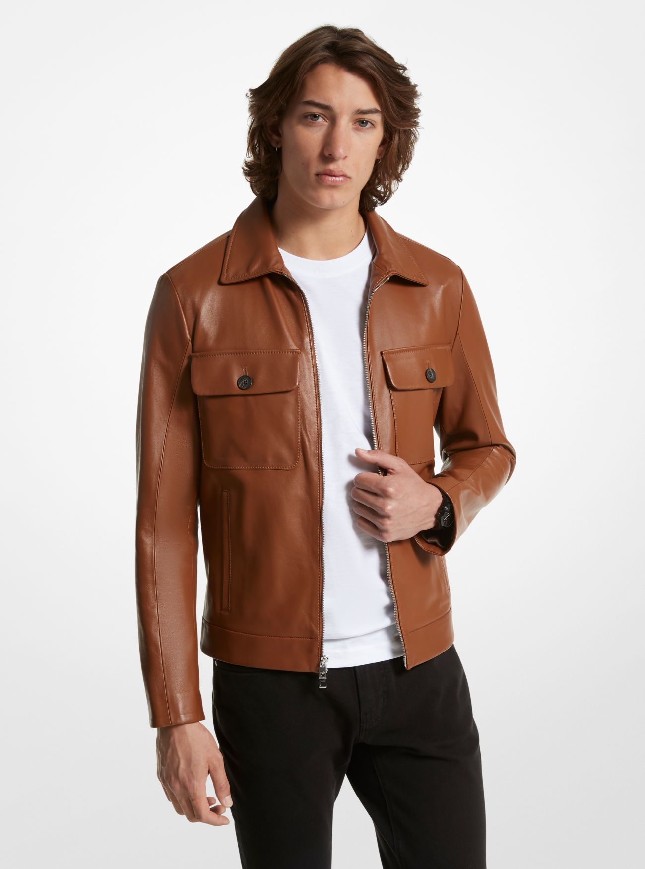 MK Bonded Leather Jacket - Luggage Brown - Michael Kors