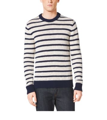 Striped Linen and Cotton Crewneck Sweater by Michael Kors