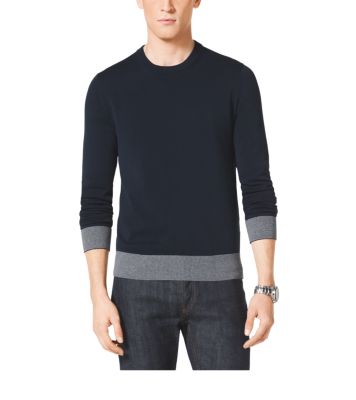 Striped-Trim Cotton Crewneck Sweater by Michael Kors