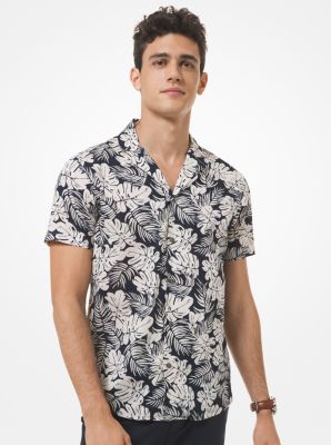 Chemise cintrée à manches courtes en coton à motif tropical - CANVAS BEIGE - Michael Kors
