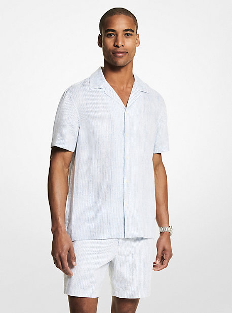 MK Slim-Fit Pinstripe Linen Shirt - Chambray - Michael Kors