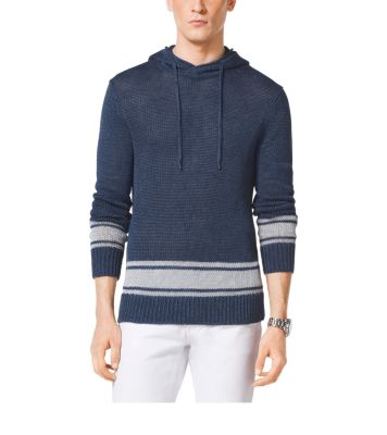 Striped-Trim Linen Hoodie by Michael Kors