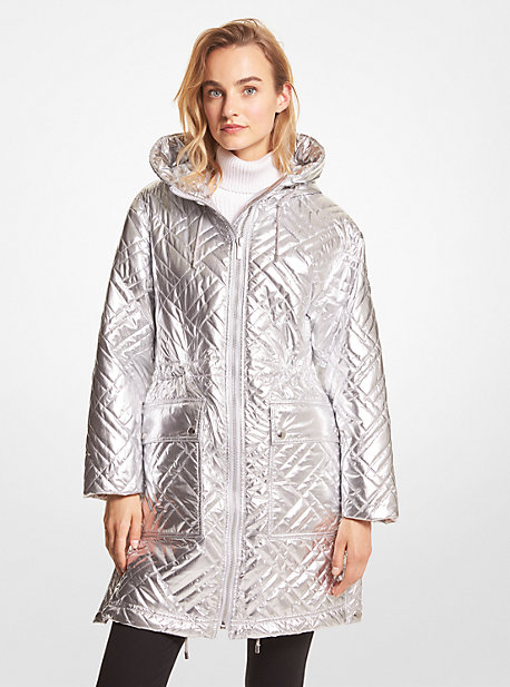 Michael Kors Quilted Metallic Ciré Puffer Jacket In Silver
