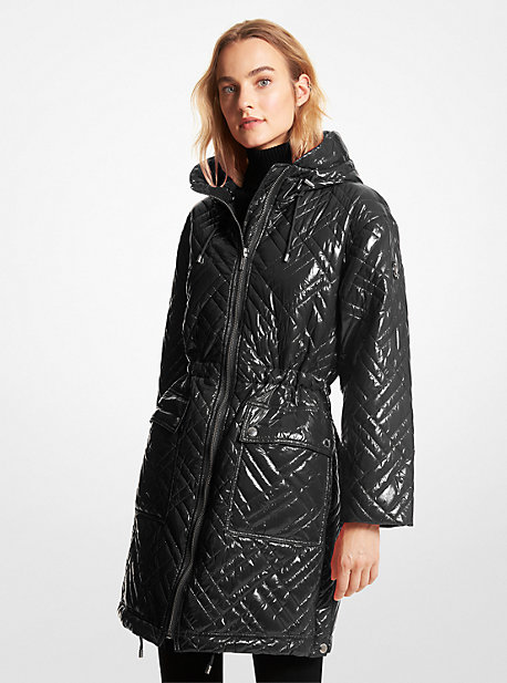 Michael Kors Quilted Ciré Nylon Puffer Coat In Black