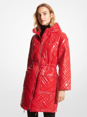 Michael Kors Quilted Ciré Nylon Puffer Coat In Red