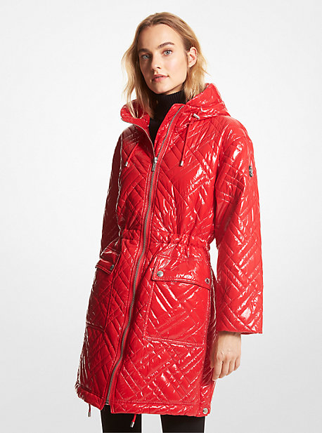 Michael Kors Quilted Ciré Nylon Puffer Coat In Red