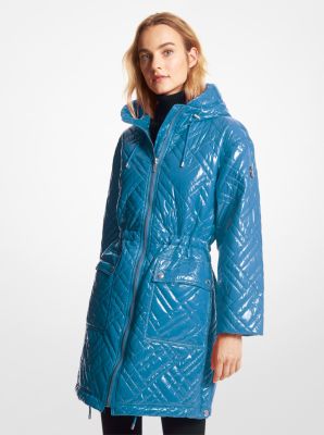 Michael Kors Quilted Ciré Nylon Puffer Coat In Blue