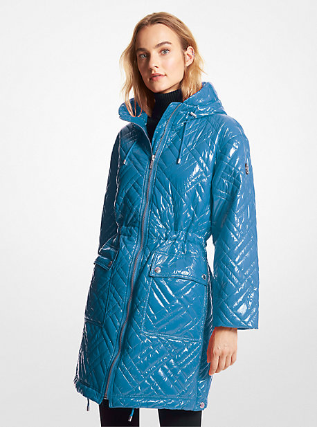 Michael Kors Quilted Ciré Nylon Puffer Coat In Blue