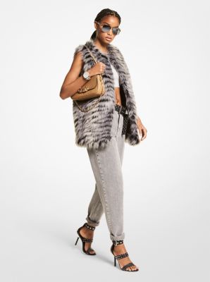 MK Tiger Print Faux Fur Vest - Malachite Grey - Michael Kors