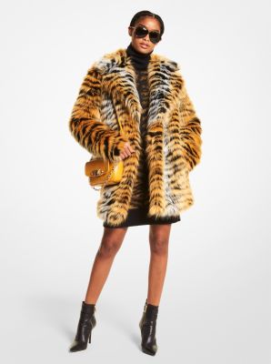 MK Tiger Print Faux Fur Coat - Marigold - Michael Kors