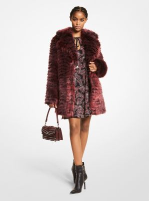 MK Tiger Print Faux Fur Coat - Merlot - Michael Kors