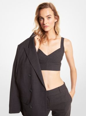 Michael Kors Pinstripe Stretch Flannel Wool Bra Top In Grey