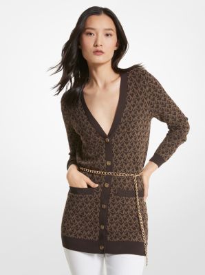 Logo Jacquard Belted Cardigan Michael Kors