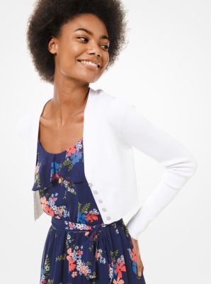 Cardigan court côtelé en viscose extensible - BLANC(BLANC) - Michael Kors