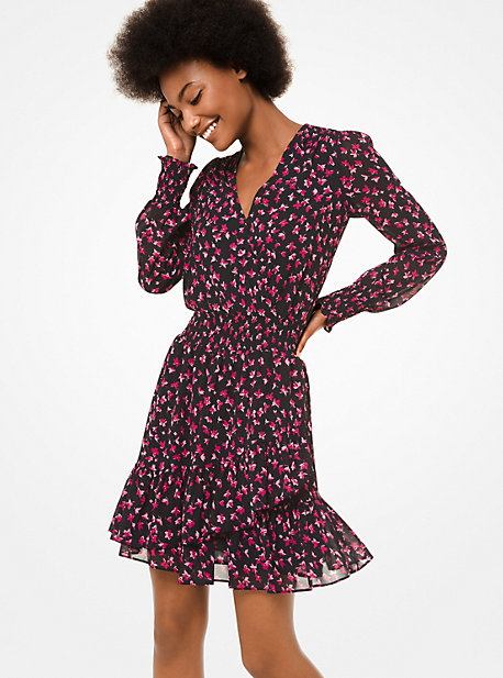 Robe portefeuille à volants en crêpe georgette à fleurs - BERRY - Michael Kors