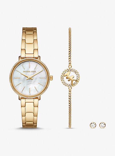 MK Pyper Gold-Tone Watch Bracelet and Earrings Gift Set - Gold - Michael Kors