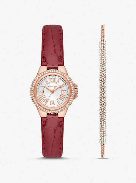 MK Mini Camille Pavé Rose Gold-Tone Watch and Bracelet Gift Set - Rose Gold - Michael Kors