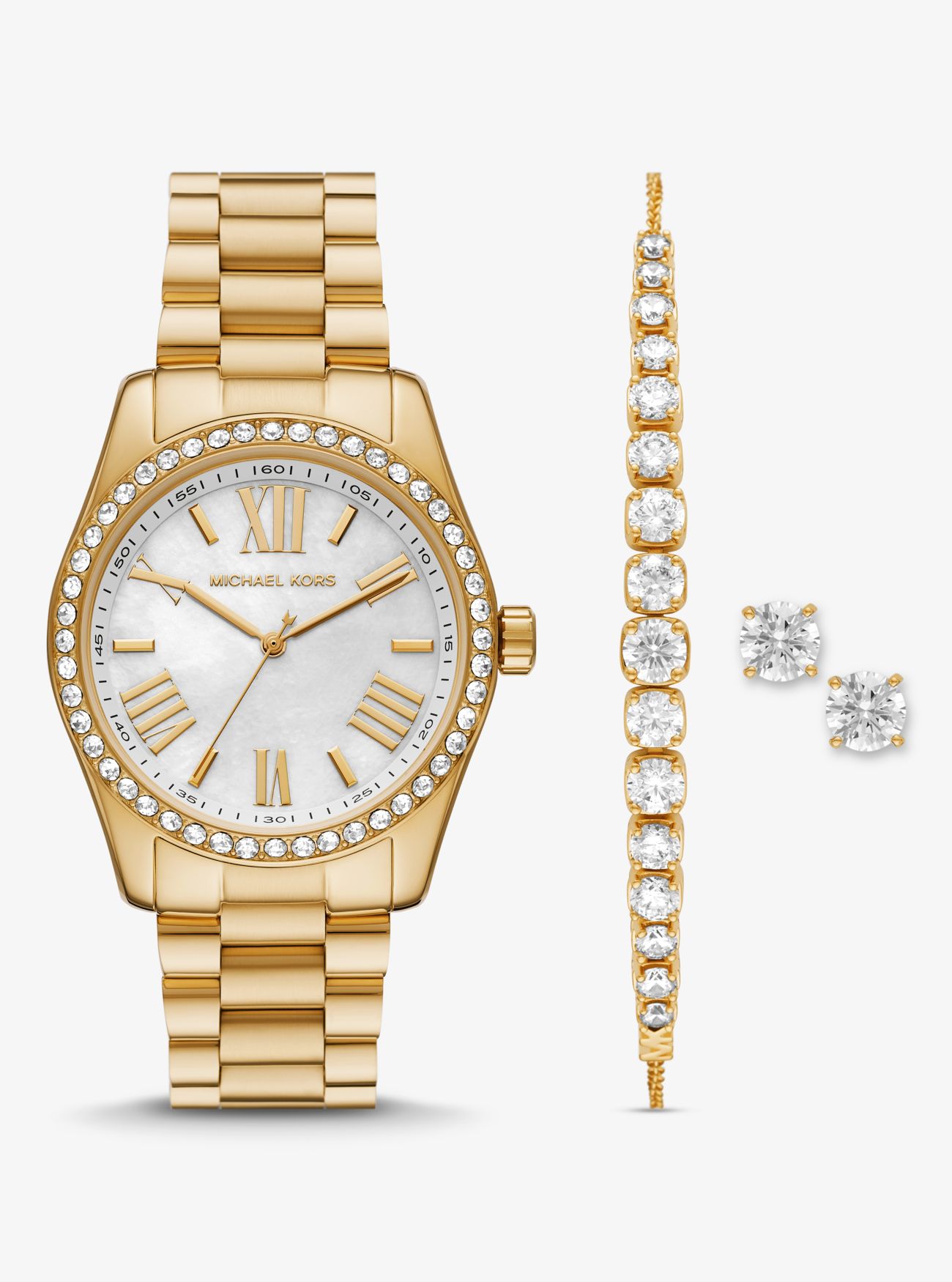 MK Lexington Pavé Gold-Tone Watch and Jewelry Gift Set - Gold - Michael Kors