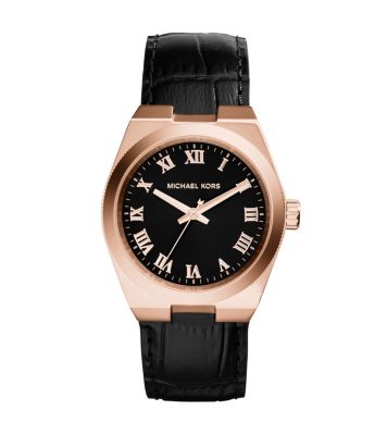 Channing Embossed-Leather Rose Gold-Tone Watch by Michael Kors