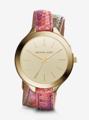 Slim Runway Gold-Tone Embossed-Leather Watch by Michael Kors
