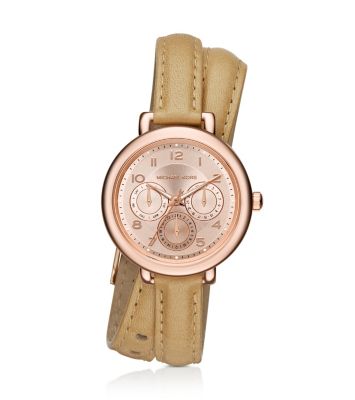 Kohen Rose Gold-Tone and Leather Wrap Watch by Michael Kors