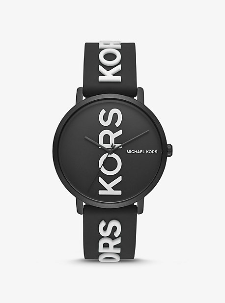 Michael Kors Oversized Charley Black-tone And Logo Silicone Watch