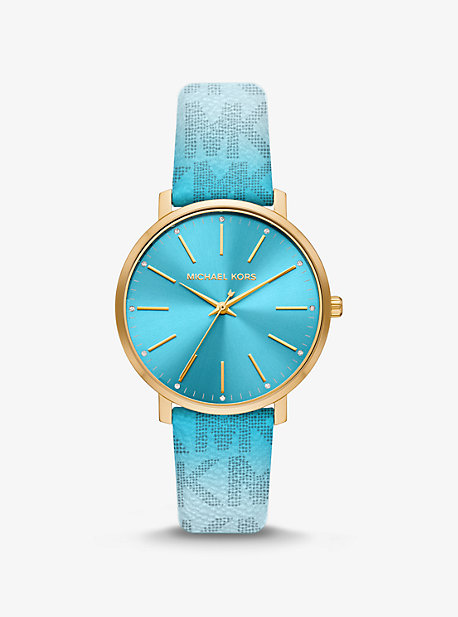 MK Pyper OmbrÃ© Gold-Tone and Logo Watch - Turquoise - Michael Kors