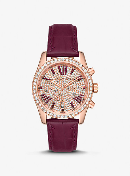 MK Lexington PavÃ© Rose Gold-Tone and Crocodile Embossed Leather Watch - Rose Gold - Michael Kors