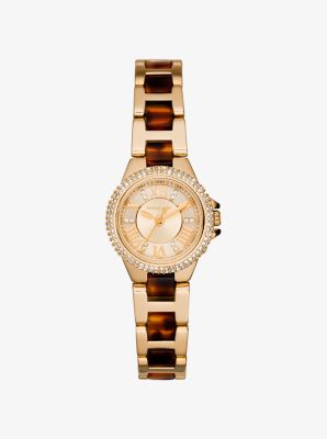 Petite Camille Embellished Tortoise Acetate and Gold-Tone Stainless Steel Watch by Michael Kors