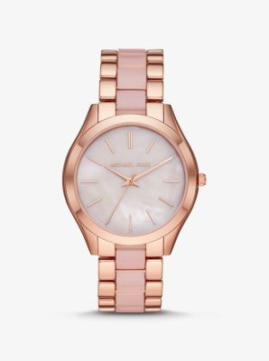 Montre slim Runway surdimensionnée ton or rose et acétate - OR ROSE(OR ROSE) - Michael Kors