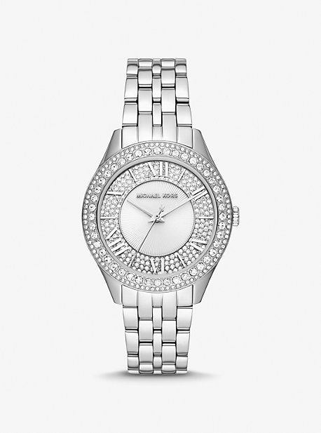 Shop Michael Kors Harlowe Pavé Silver-tone Watch