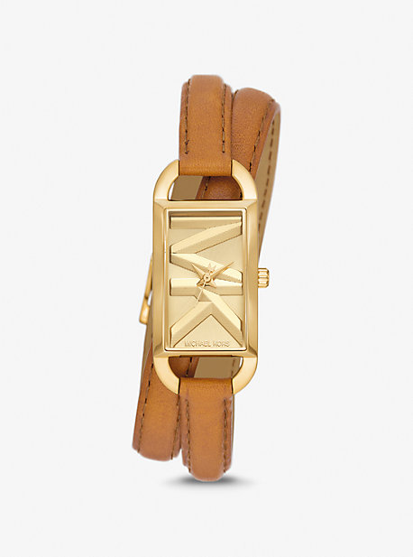 MK Mini Empire Gold-Tone and Leather Watch - Luggage Brown - Michael Kors