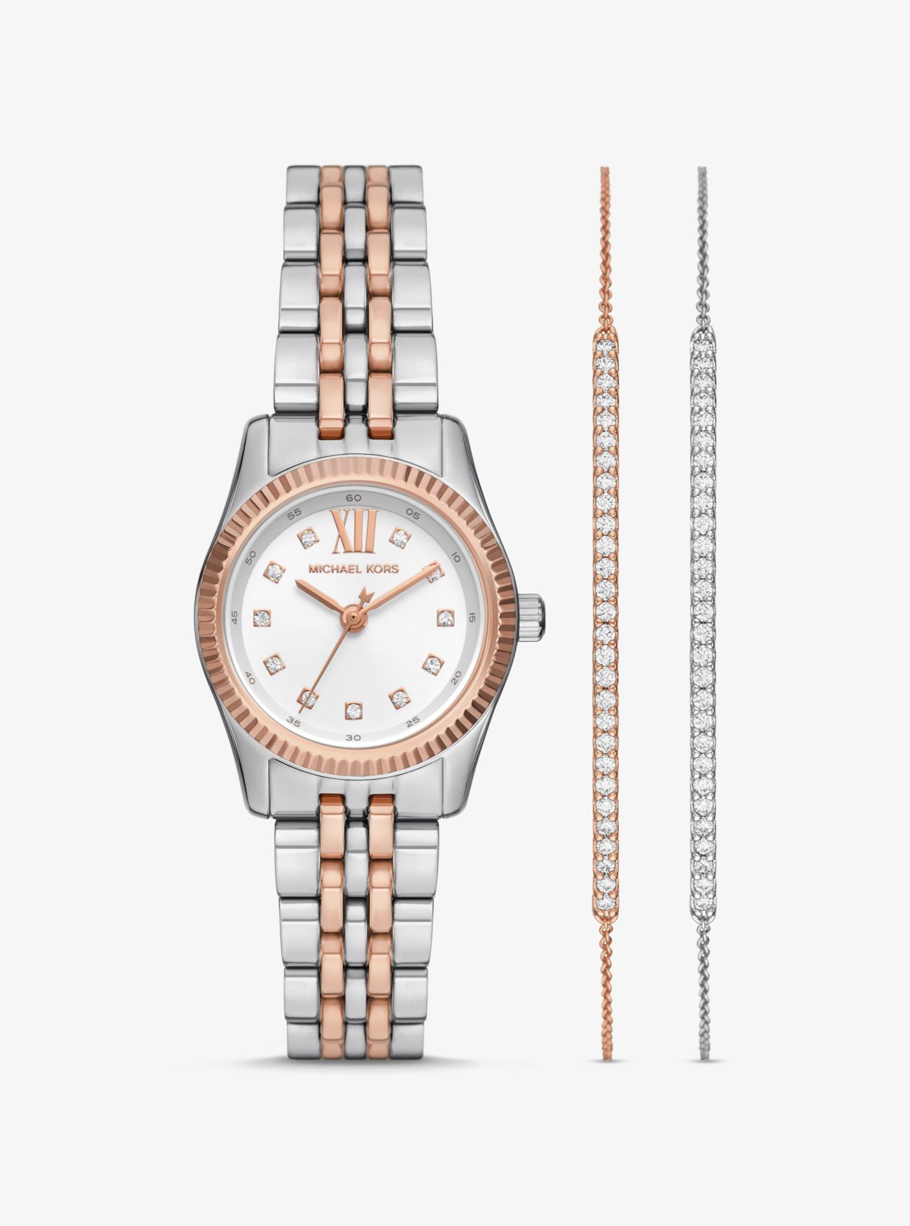 MK Lexington Pavé Two-Tone Watch and Slider Bracelet Gift Set - Rose Gold - Michael Kors