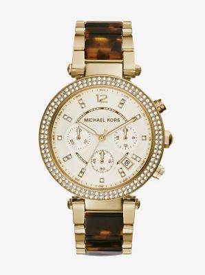Parker Gold-Tone Tortoise Acetate Watch by Michael Kors