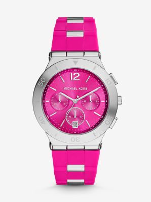 Wyatt Silver-Tone Pink Silicone Watch by Michael Kors