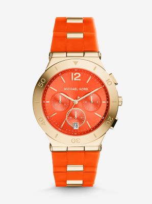 Wyatt Gold-Tone Orange Silicone Watch by Michael Kors