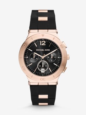 Wyatt Rose Gold-Tone Black Silicone Watch by Michael Kors