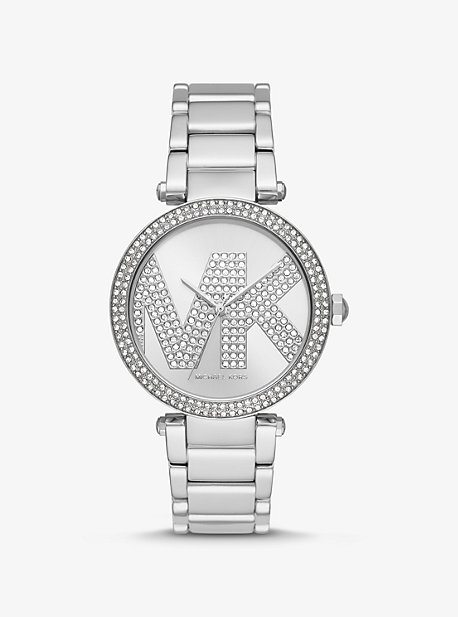 Michael Kors Parker Pavé Silver-tone Logo Watch