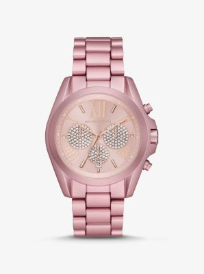 Montre Bradshaw surdimensionnée rose en aluminium à pierres pavées - ROSE(ROSE) - Michael Kors