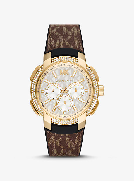 Michael Kors Oversized Pavé Gold-tone And Logo Sport Watch In Brown