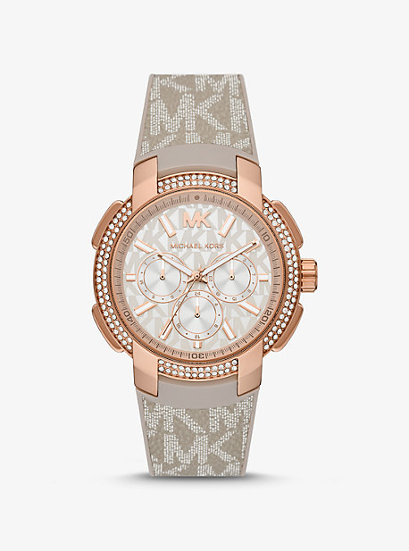 Michael Kors Oversized Pavé Rose Gold-tone And Logo Sport Watch In Natural