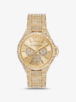 Shop Michael Kors Oversized Camille Pavé Gold-tone Watch