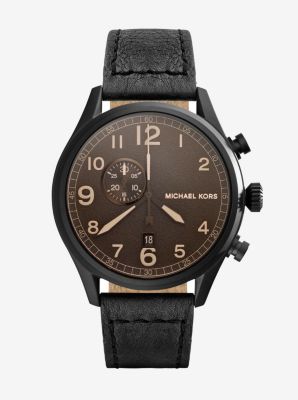 Hangar Leather-Strap Black Watch by Michael Kors