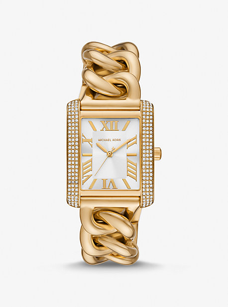 MK Oversized Emery Pavé Gold-Tone Curb Link Watch - Gold - Michael Kors
