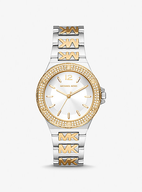 Michael Kors Lennox Pavé Two-tone Logo Watch In Silver