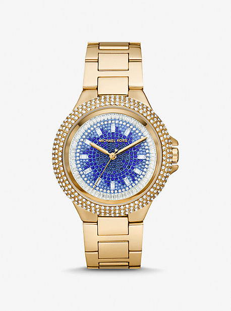 Shop Michael Kors Oversized Camille Ombre Pavé Gold-tone Watch