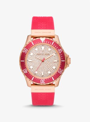 Oversized Slim Everest Pavé Rose-Gold Tone and Embossed Silicone Watch